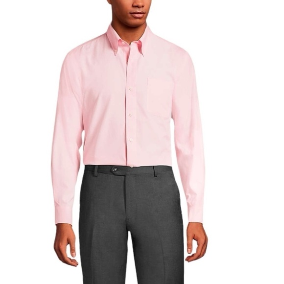 Lands End Men's No Iron Supima Buttondown Dress Shirt. Pink 16 1/2 - 37T #1211 - Picture 4 of 8